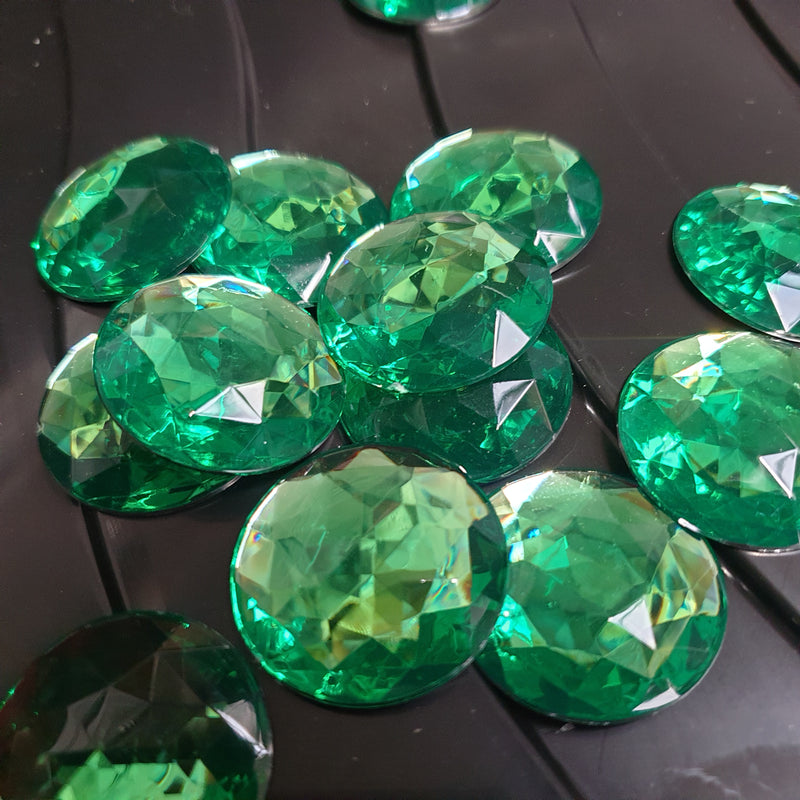MajorCrafts 12pcs 30mm Emerald Green Star Facets Flat Back Large Round Acrylic Rhinestones A09