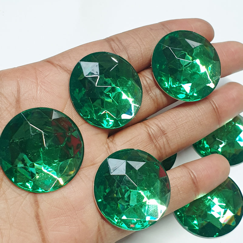 MajorCrafts 12pcs 30mm Emerald Green Star Facets Flat Back Large Round Acrylic Rhinestones A09