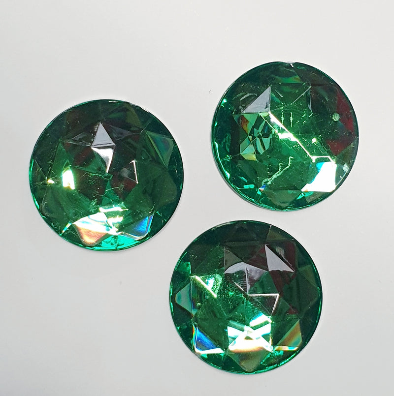 MajorCrafts 12pcs 30mm Emerald Green Star Facets Flat Back Large Round Acrylic Rhinestones A09