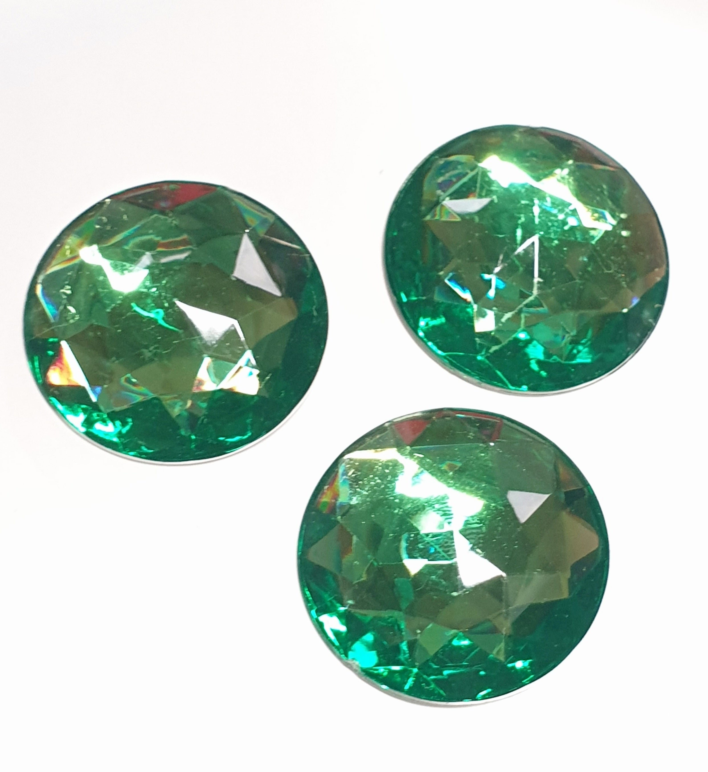 MajorCrafts 12pcs 30mm Emerald Green Star Facets Flat Back Large Round Acrylic Rhinestones A09