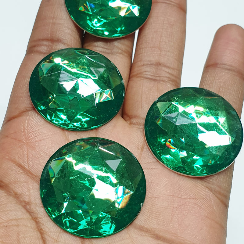 MajorCrafts 12pcs 30mm Emerald Green Star Facets Flat Back Large Round Acrylic Rhinestones A09