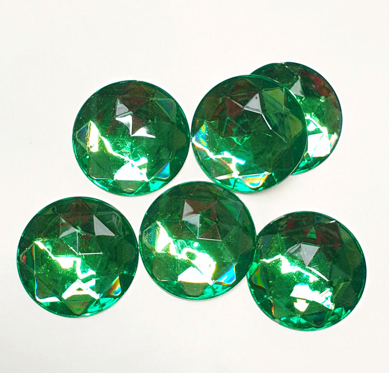MajorCrafts 12pcs 30mm Emerald Green Star Facets Flat Back Large Round Acrylic Rhinestones A09