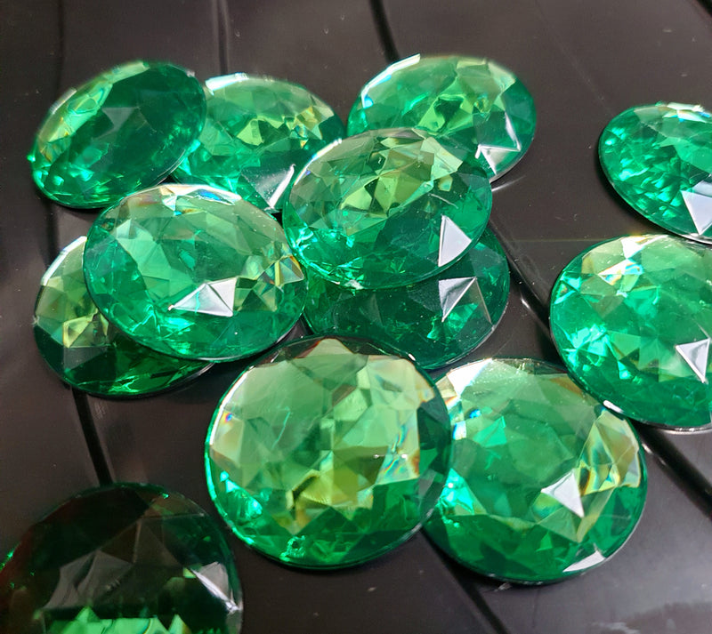 MajorCrafts 12pcs 30mm Emerald Green Star Facets Flat Back Large Round Acrylic Rhinestones A09