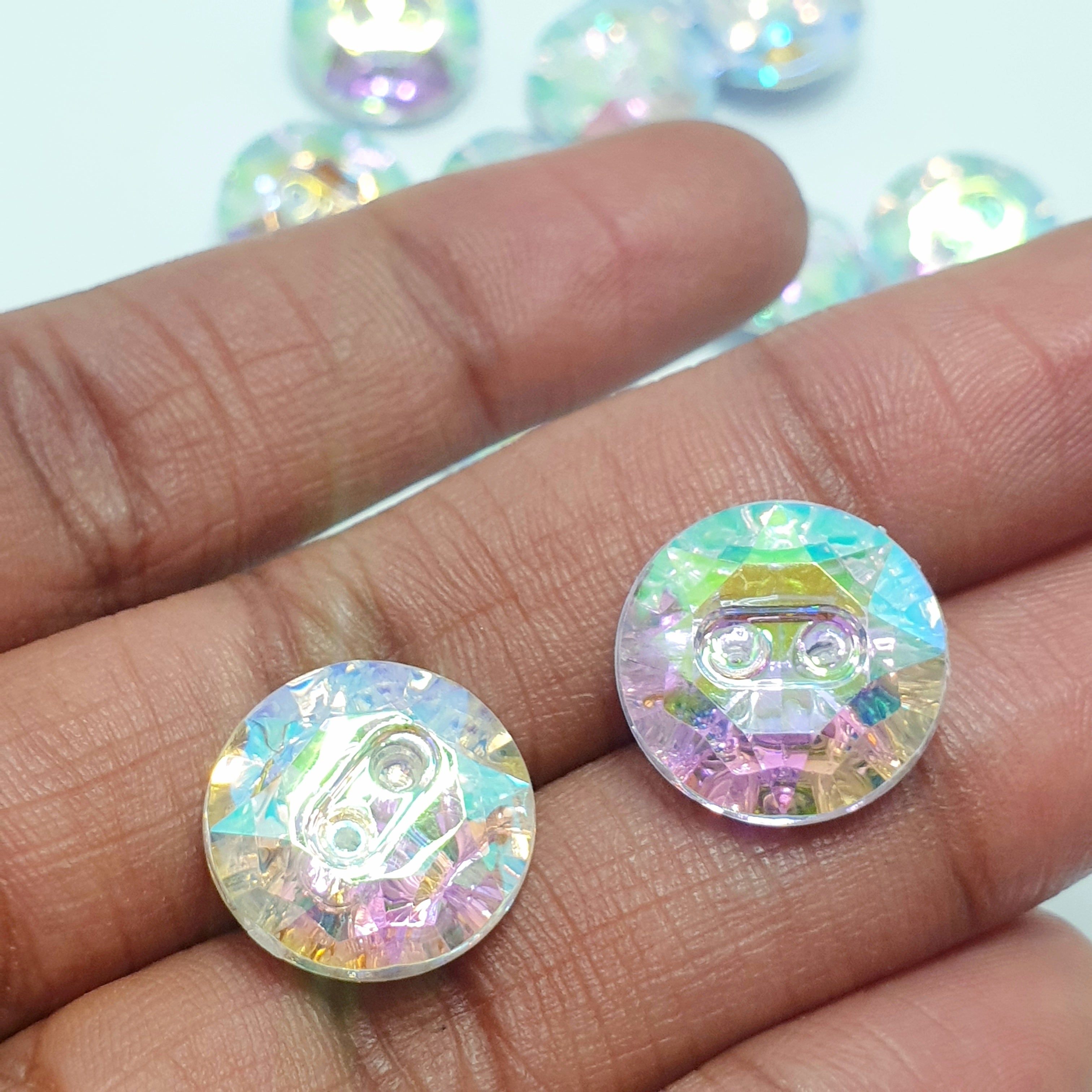 MajorCrafts 20pcs 13.5mm Crystal AB Faceted 2 Holes Round Acrylic Sewing Buttons