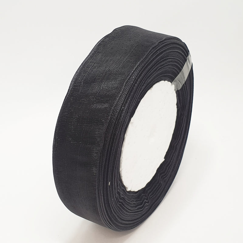MajorCrafts 25mm 45metres Black Sheer Organza Fabric Ribbon Roll R1039