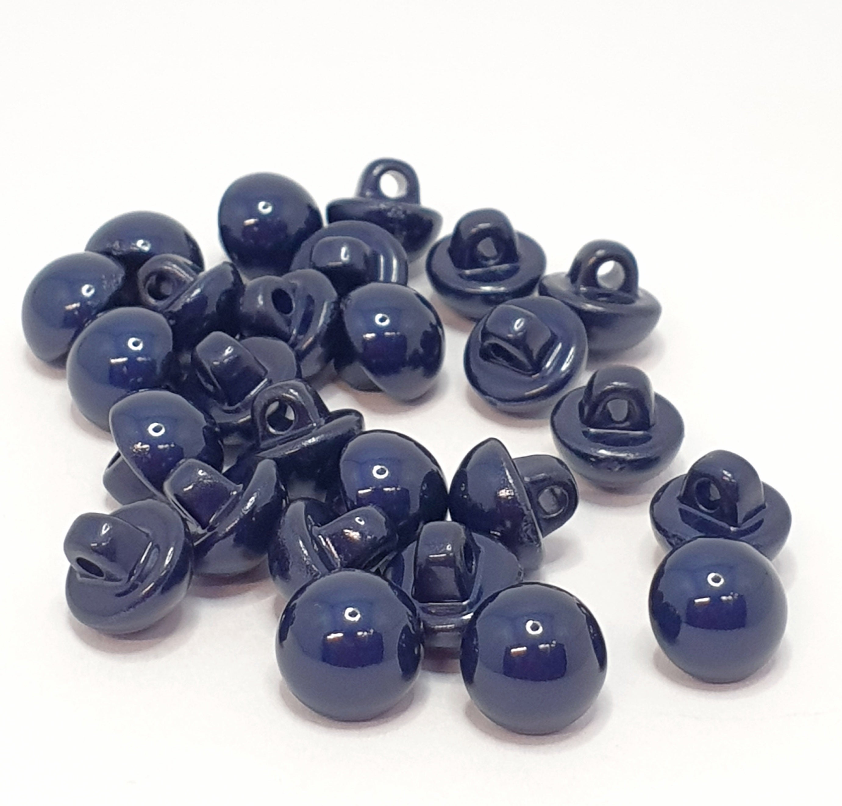 MajorCrafts 30pcs 8mm Navy Blue High-Grade Acrylic Small Round Sewing Mushroom Shank Buttons