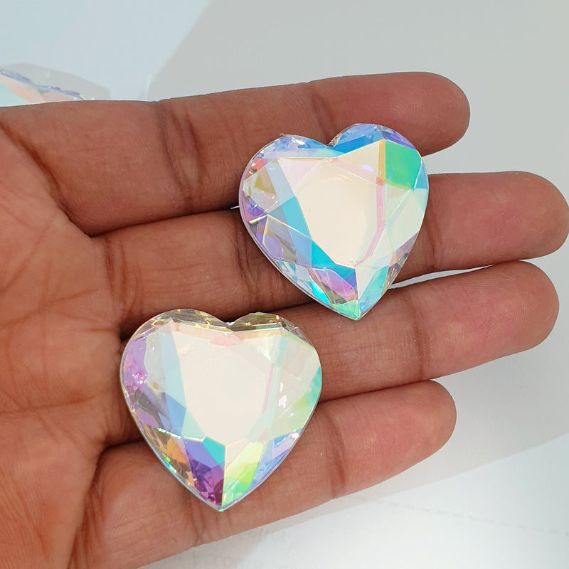MajorCrafts 12pcs 30mm Crystal AB Flat Back Large Heart Acrylic Rhinestones