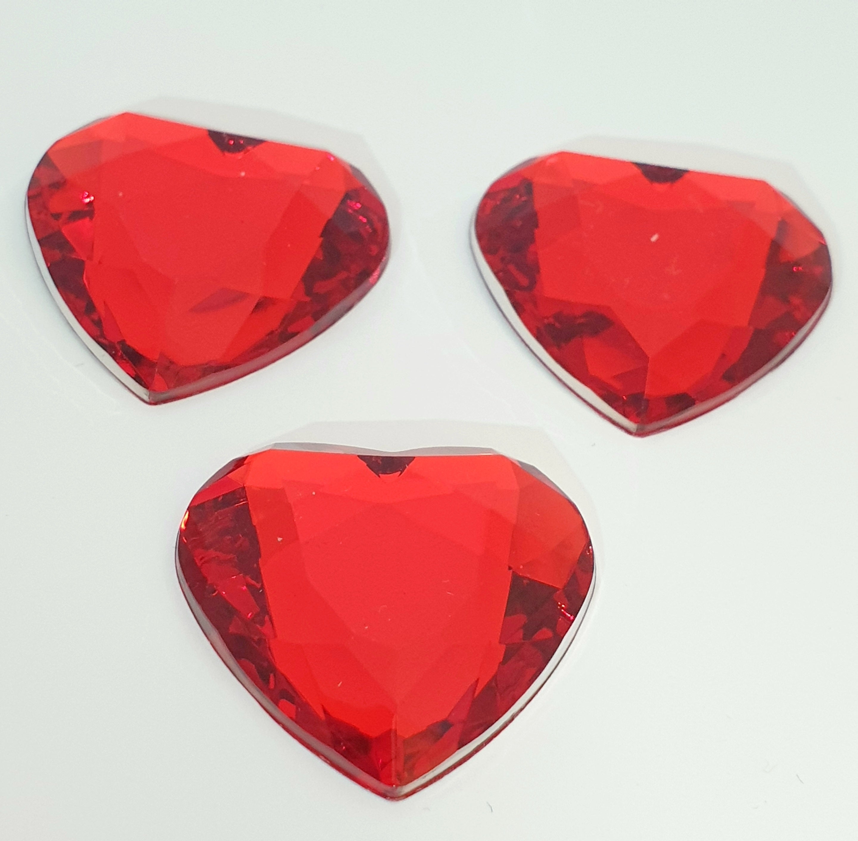 MajorCrafts 12pcs 30mm Red Flat Back Large Heart Acrylic Rhinestones