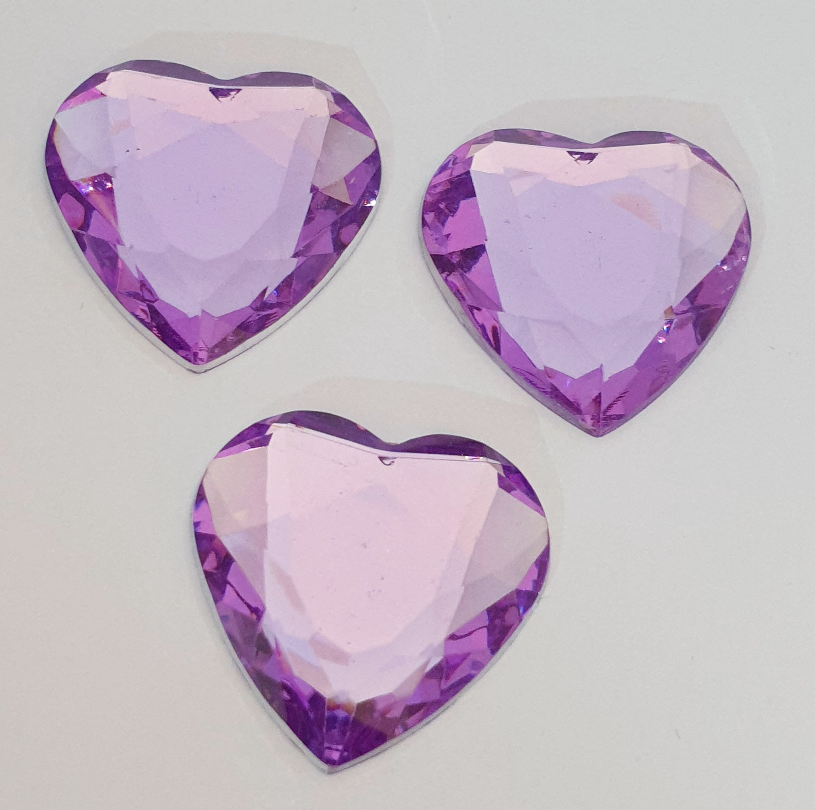 MajorCrafts 12pcs 30mm Lilac Purple Flat Back Large Heart Acrylic Rhinestones