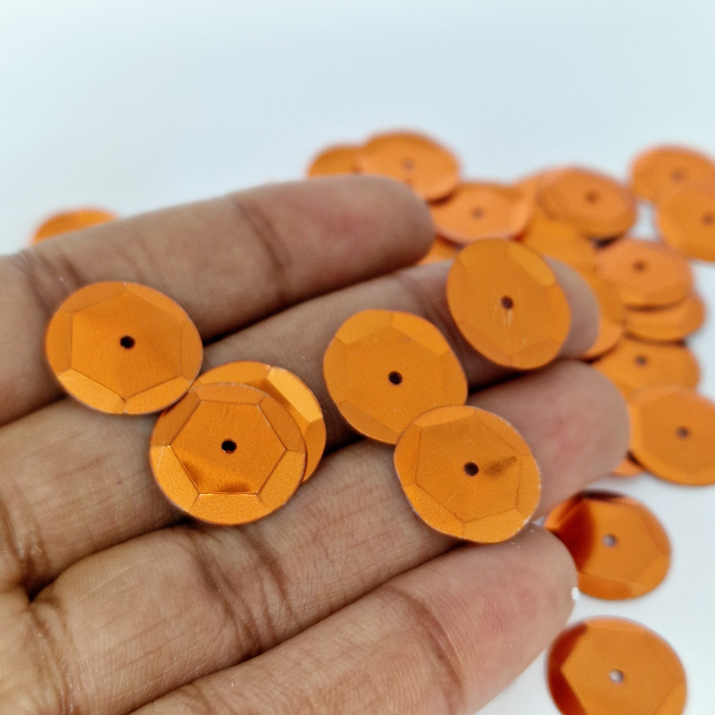 MajorCrafts 40grams 15mm Orange Large Round Sew-On Cup Sequins