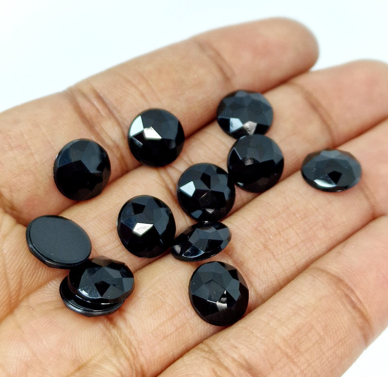 MajorCrafts 96pcs 10mm Jet Black Star Facets Flat Back Round Acrylic Rhinestones A18