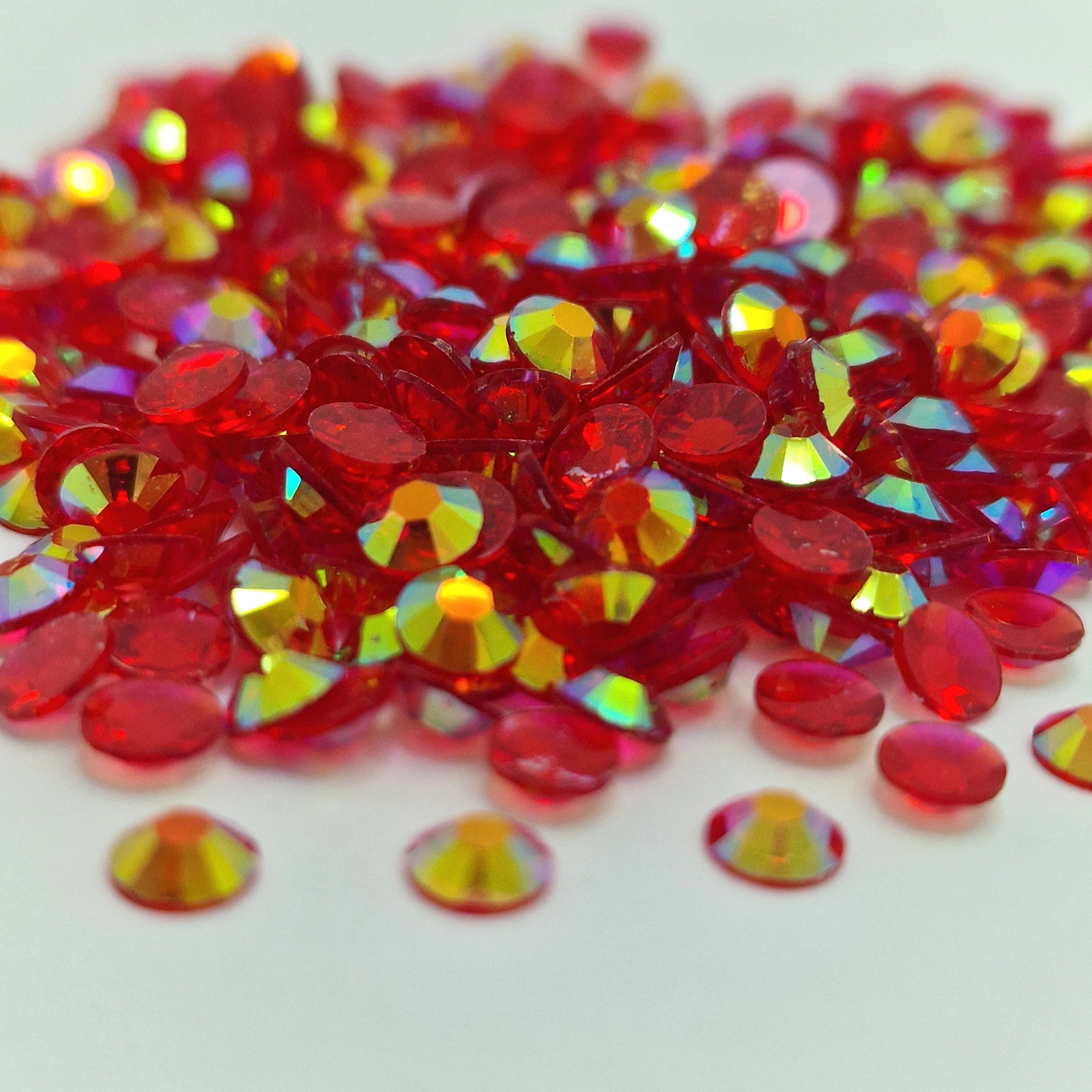 MajorCrafts Clear Red AB Flat Back Round 14 Facets Resin Rhinestones T20