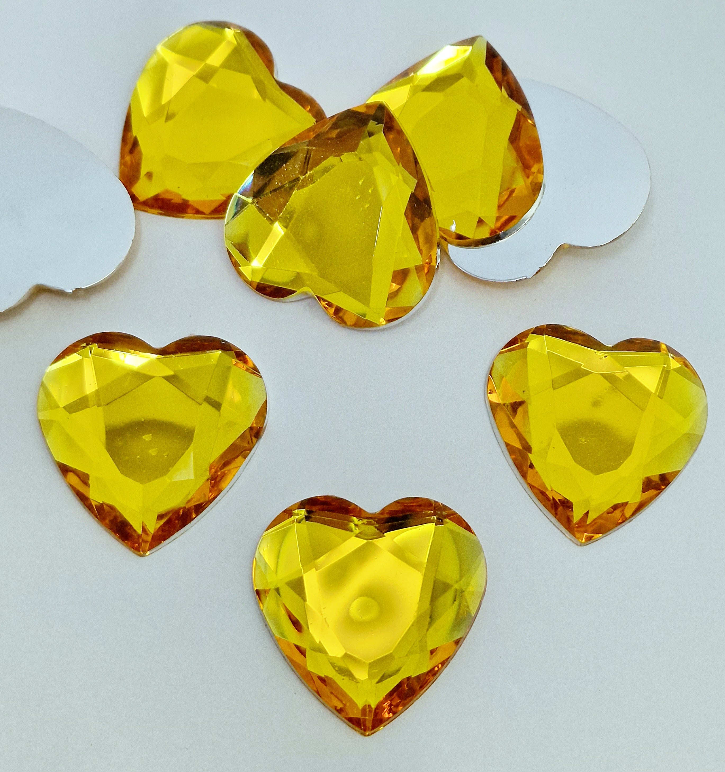 MajorCrafts 12pcs 30mm Orange Gold Flat Back Large Heart Acrylic Rhinestones