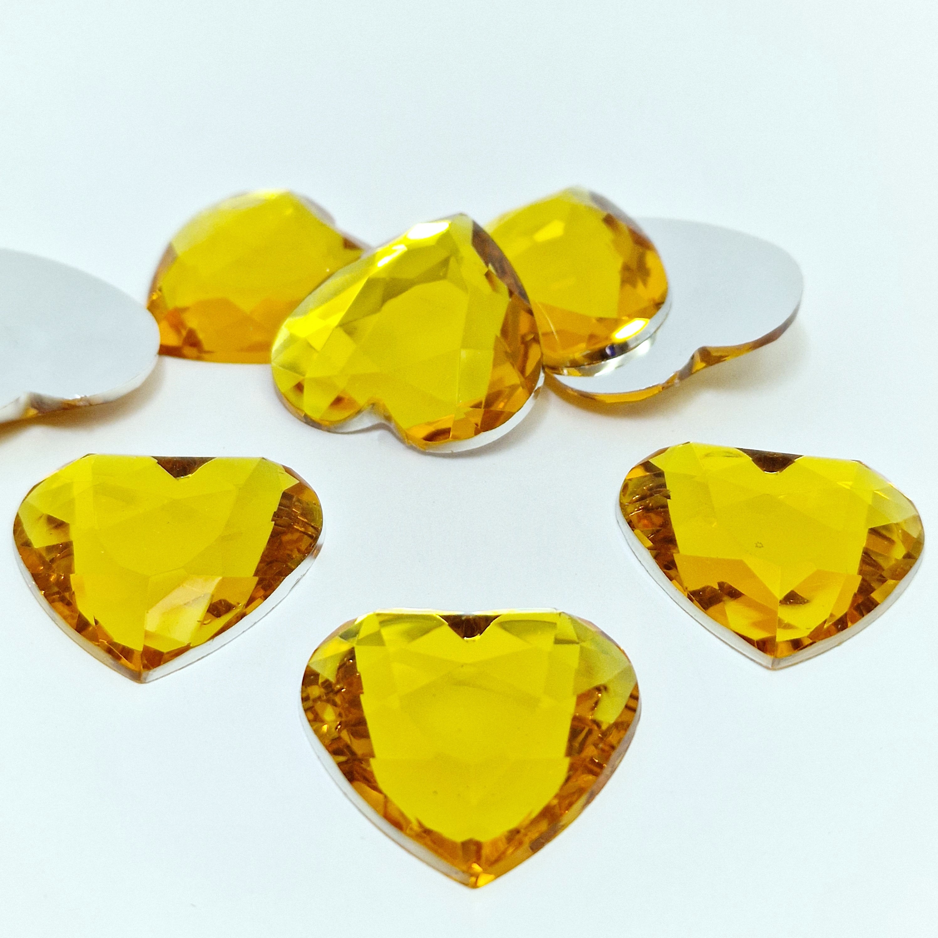 MajorCrafts 12pcs 30mm Orange Gold Flat Back Large Heart Acrylic Rhinestones