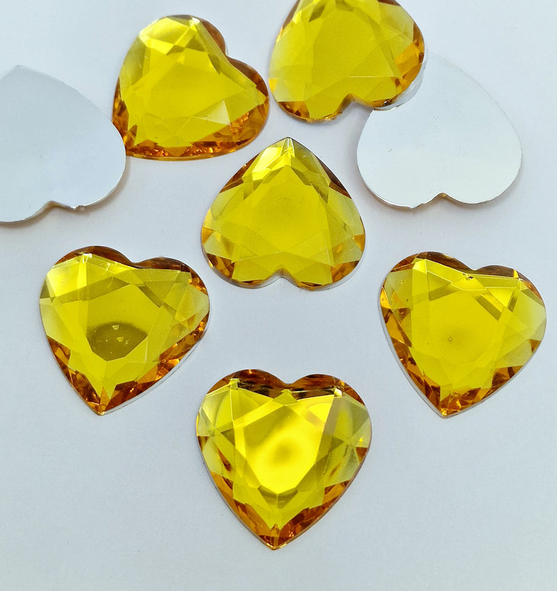 MajorCrafts 12pcs 30mm Orange Gold Flat Back Large Heart Acrylic Rhinestones