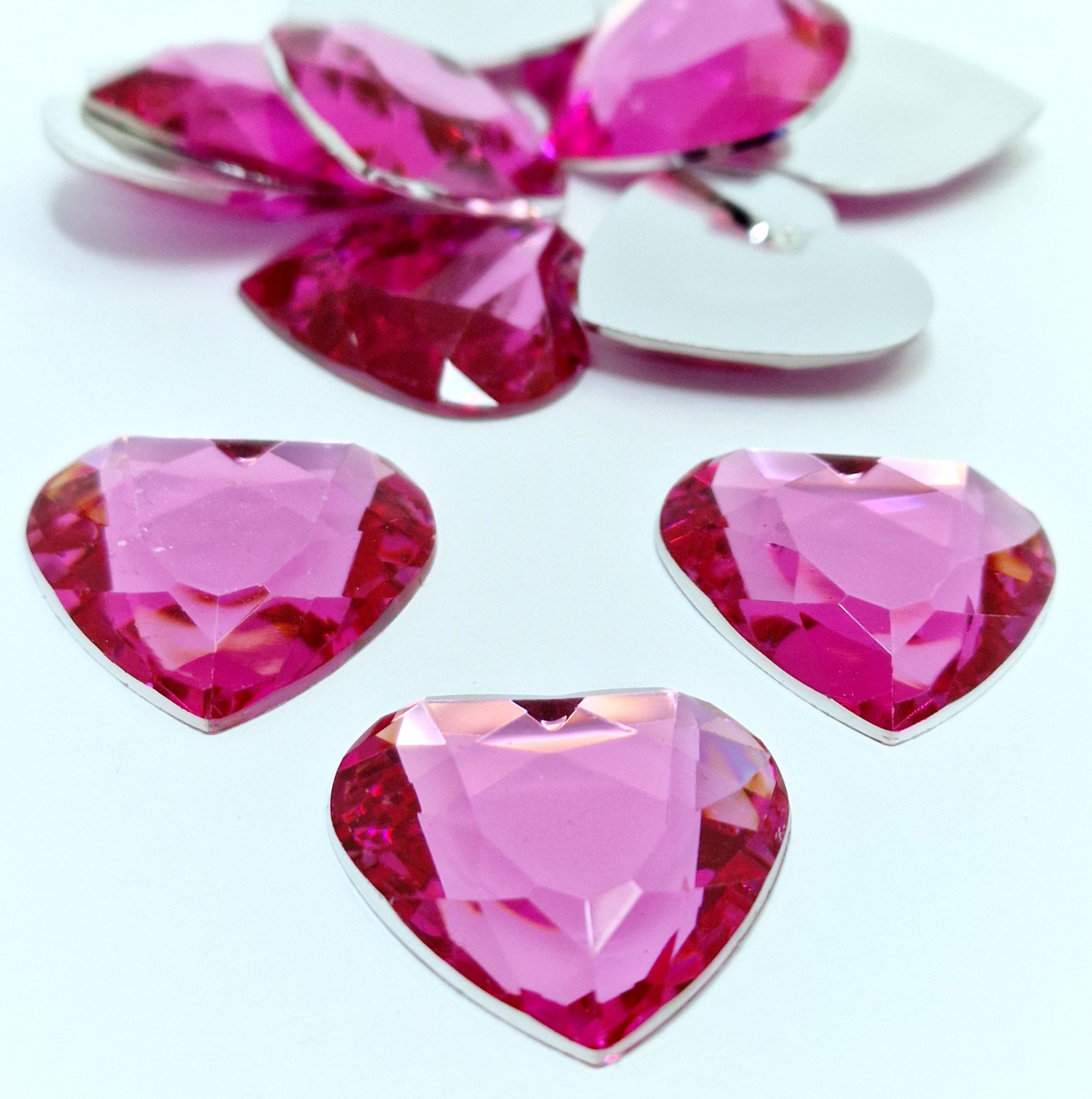 MajorCrafts 12pcs 30mm Rose Pink Flat Back Large Heart Acrylic Rhinestones