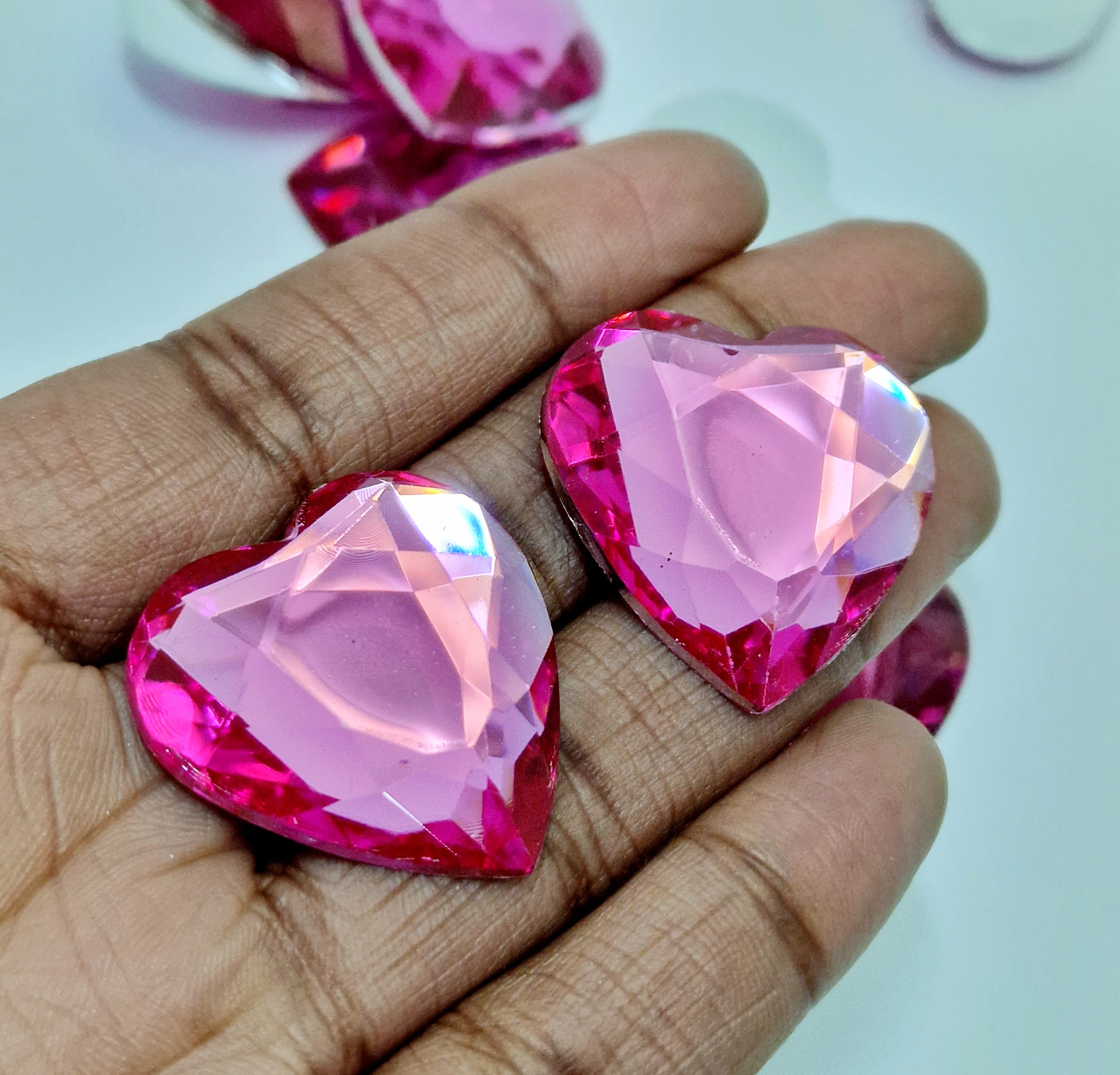 MajorCrafts 12pcs 30mm Rose Pink Flat Back Large Heart Acrylic Rhinestones