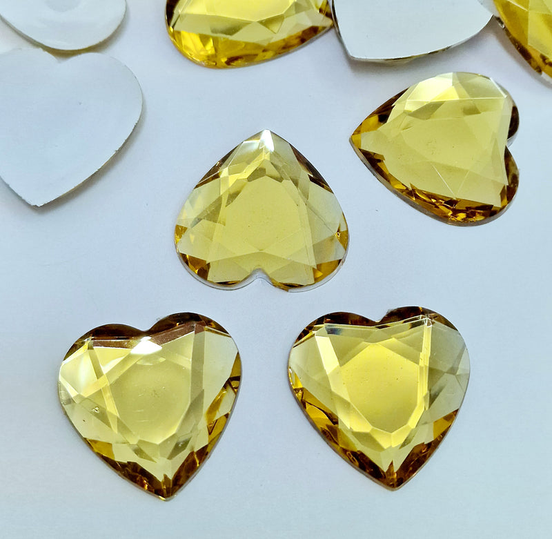 MajorCrafts 12pcs 30mm Light Topaz Brown Flat Back Large Heart Acrylic Rhinestones