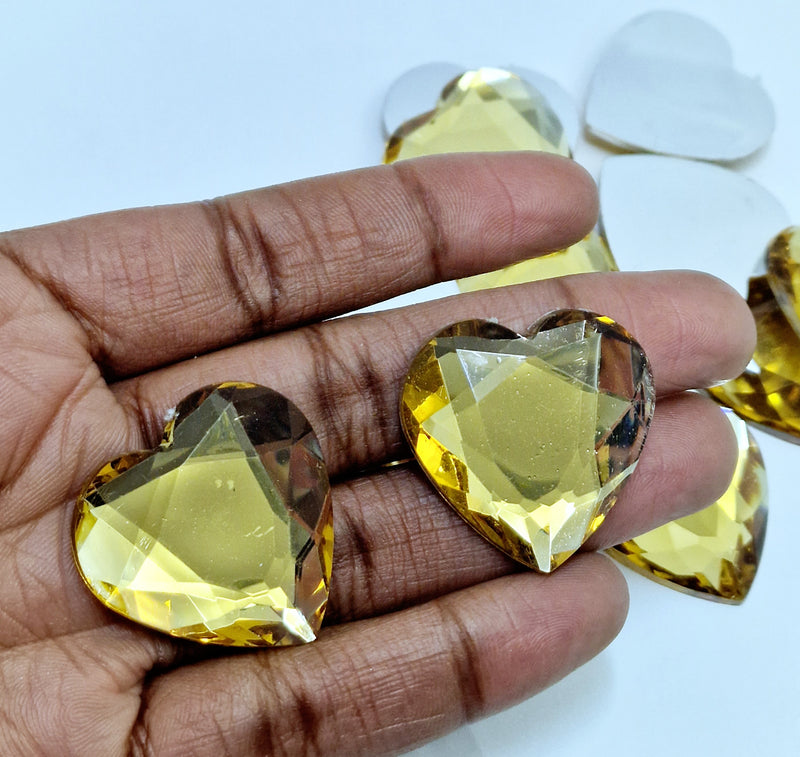MajorCrafts 12pcs 30mm Light Topaz Brown Flat Back Large Heart Acrylic Rhinestones