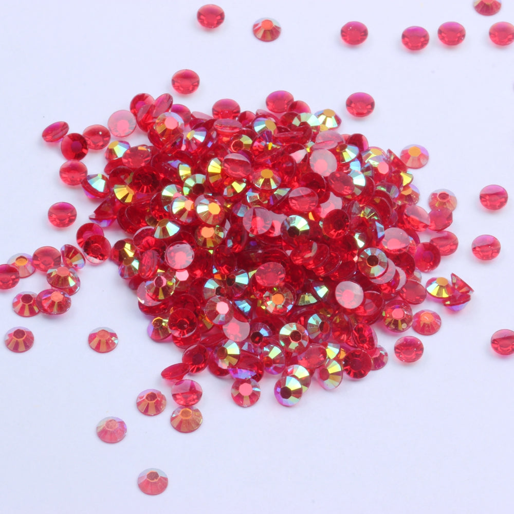 MajorCrafts Clear Red AB Flat Back Round 14 Facets Resin Rhinestones T20