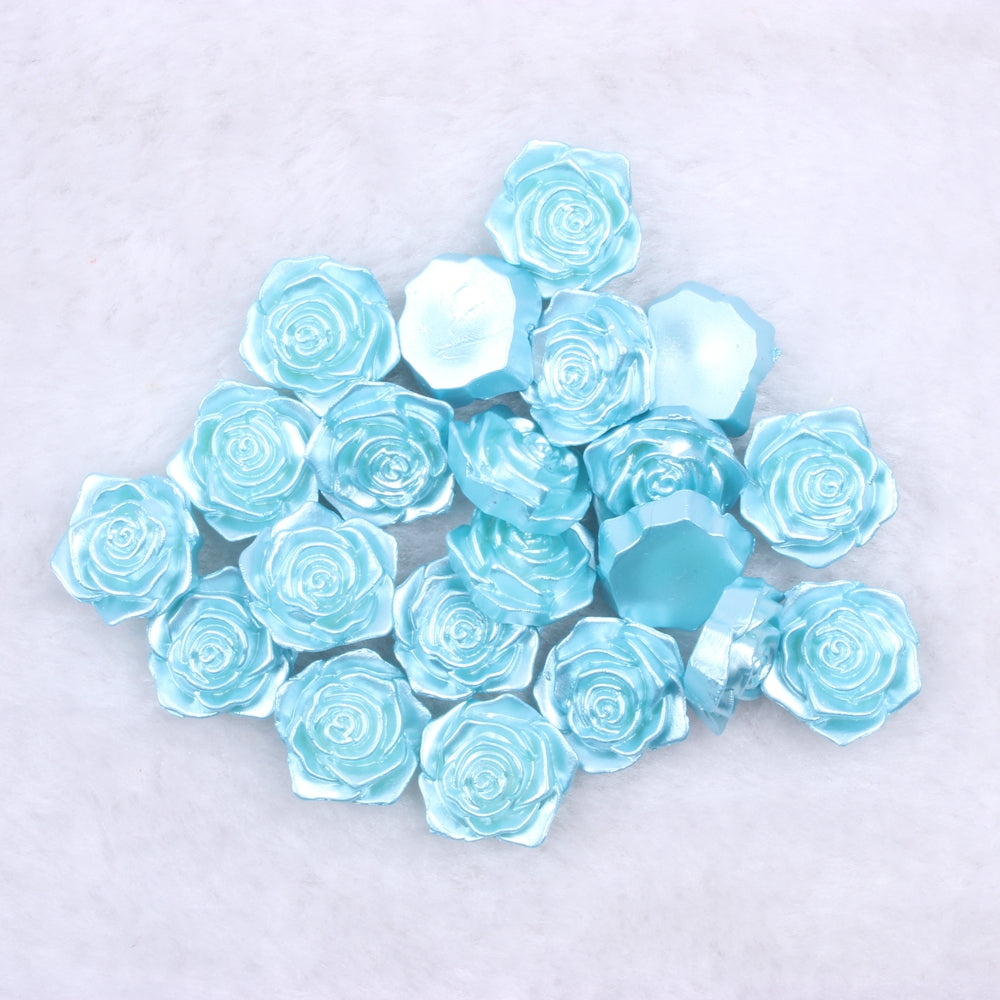 MajorCrafts 20pcs 18mm Aqua Blue Flat Back Rose Flower Resin Cabochon Pearls C20