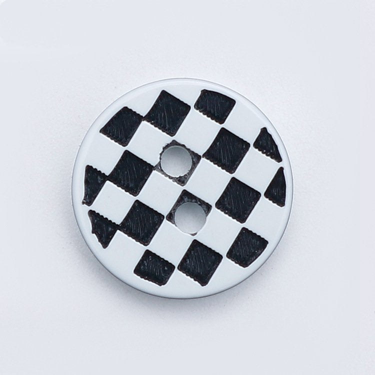 MajorCrafts 48pcs 12.5mm Checkered Black & White 2 Holes Small Round Resin Sewing Buttons B20