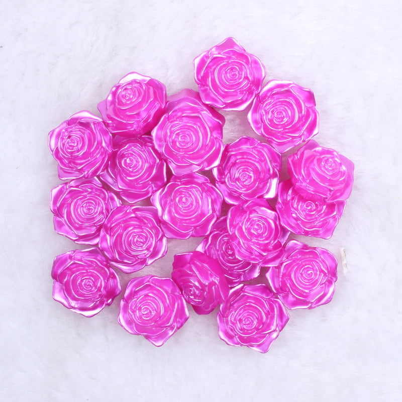 MajorCrafts 20pcs 18mm Dark Pink Flat Back Rose Flower Resin Cabochon Pearls C21