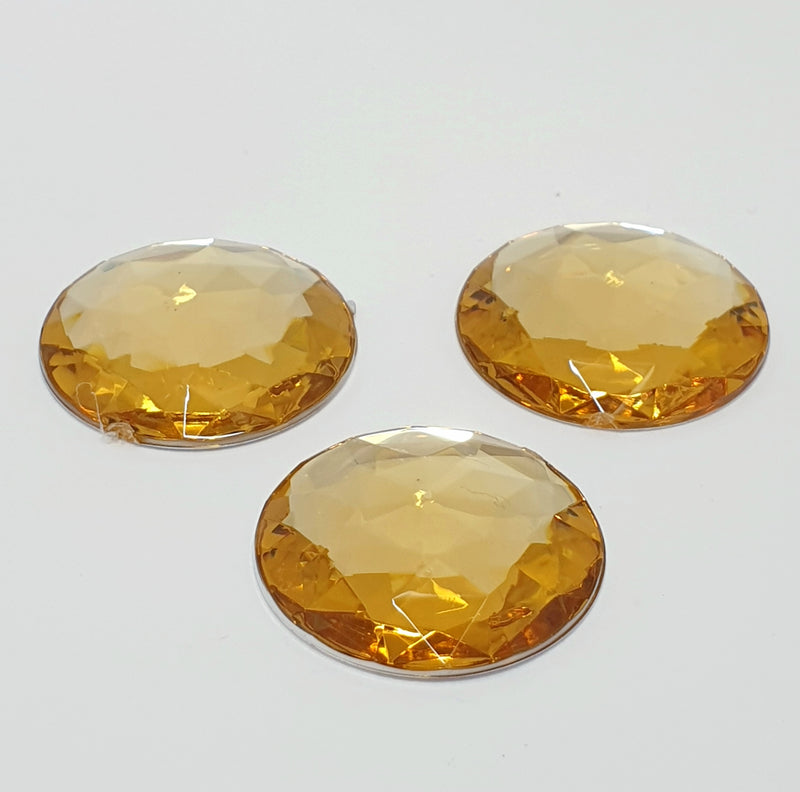 MajorCrafts 12pcs 30mm Light Topaz Brown Star Facets Flat Back Large Round Acrylic Rhinestones A21