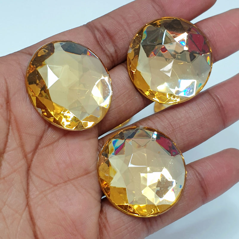 MajorCrafts 12pcs 30mm Light Topaz Brown Star Facets Flat Back Large Round Acrylic Rhinestones A21