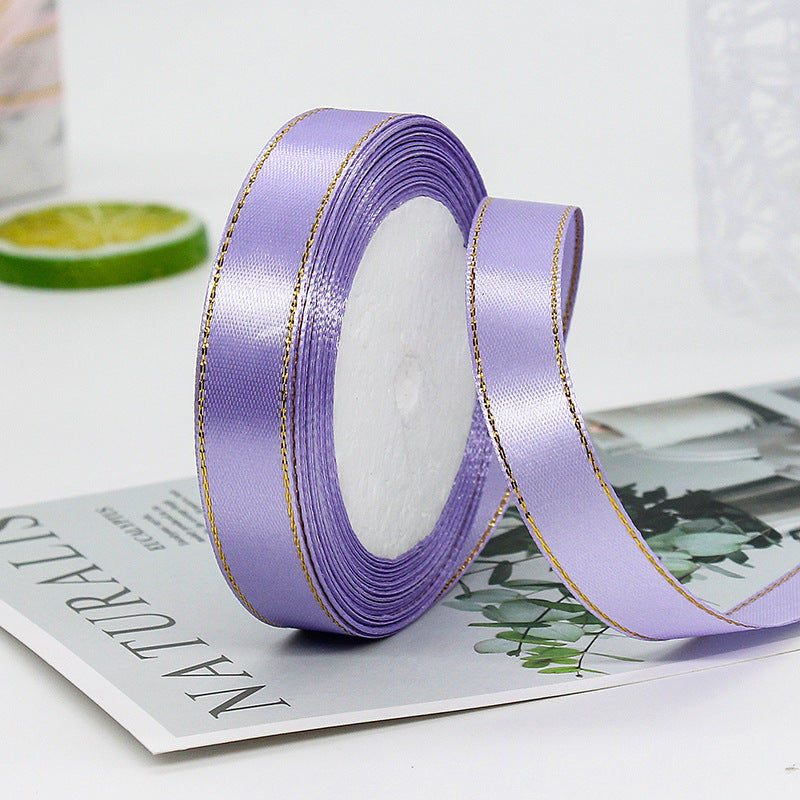 MajorCrafts 15mm 22metres Lilac Purple with Gold Edge Trim Satin Fabric Ribbon Roll R21