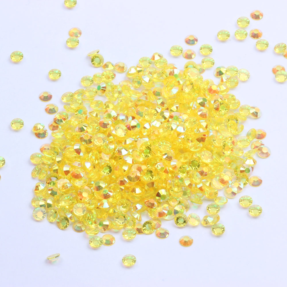 MajorCrafts Clear Citrine Yellow AB Flat Back Round 14 Facets Resin Rhinestones T22