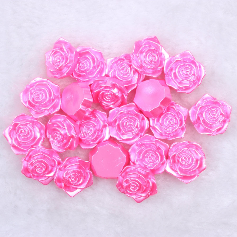 MajorCrafts 20pcs 18mm Rose Pink Flat Back Rose Flower Resin Cabochon Pearls C22