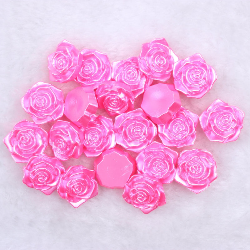 MajorCrafts 20pcs 18mm Rose Pink Flat Back Rose Flower Resin Cabochon Pearls C22