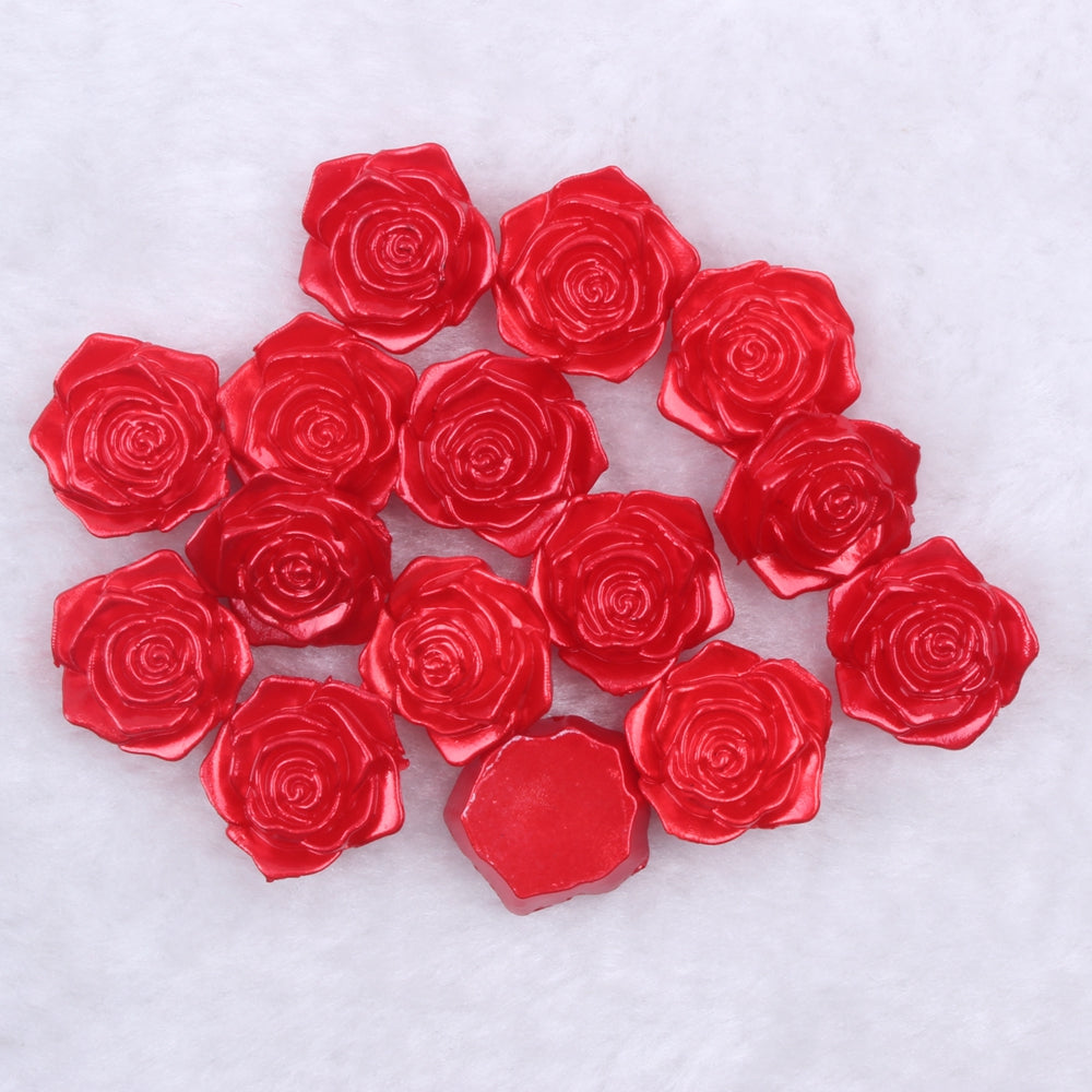 MajorCrafts 20pcs 18mm Red Flat Back Rose Flower Resin Cabochon Pearls C23