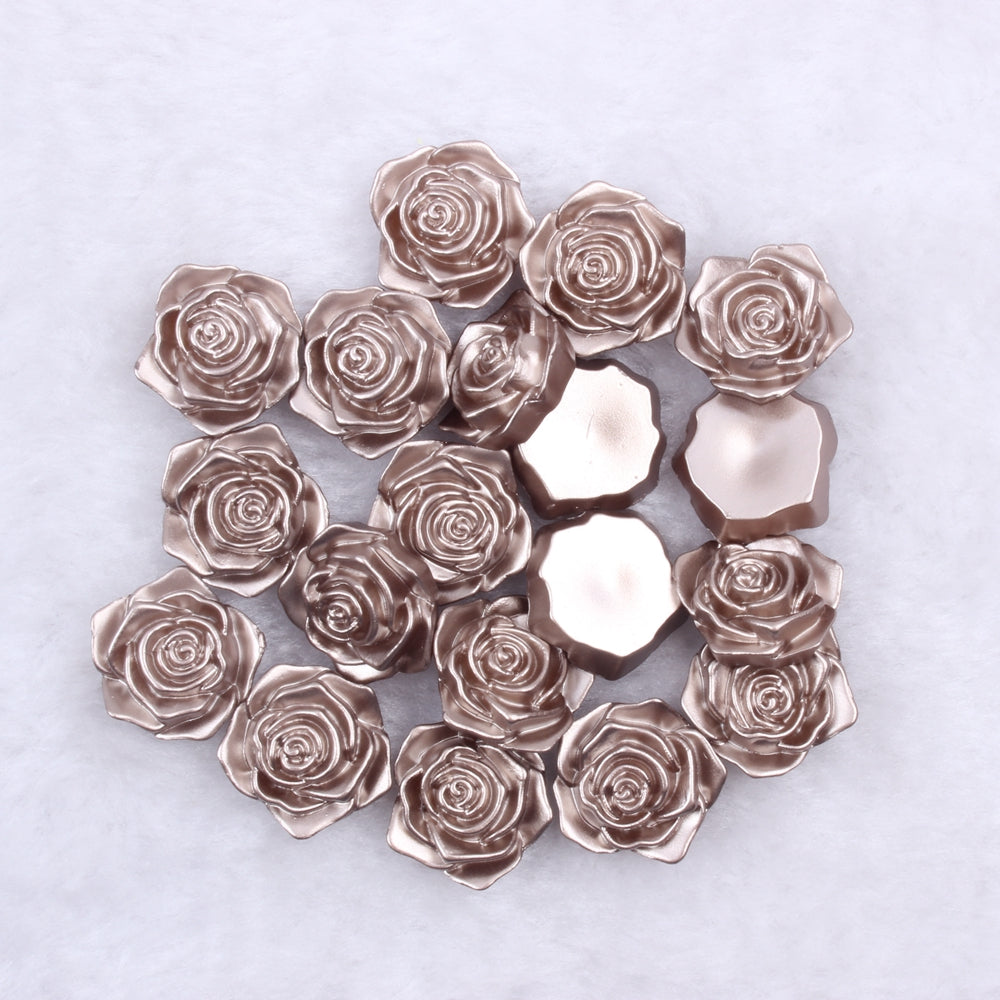 MajorCrafts 20pcs 18mm Light Brown Flat Back Rose Flower Resin Cabochon Pearls C24
