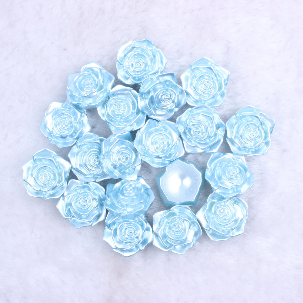 MajorCrafts 20pcs 18mm Baby Blue Flat Back Rose Flower Resin Cabochon Pearls C25