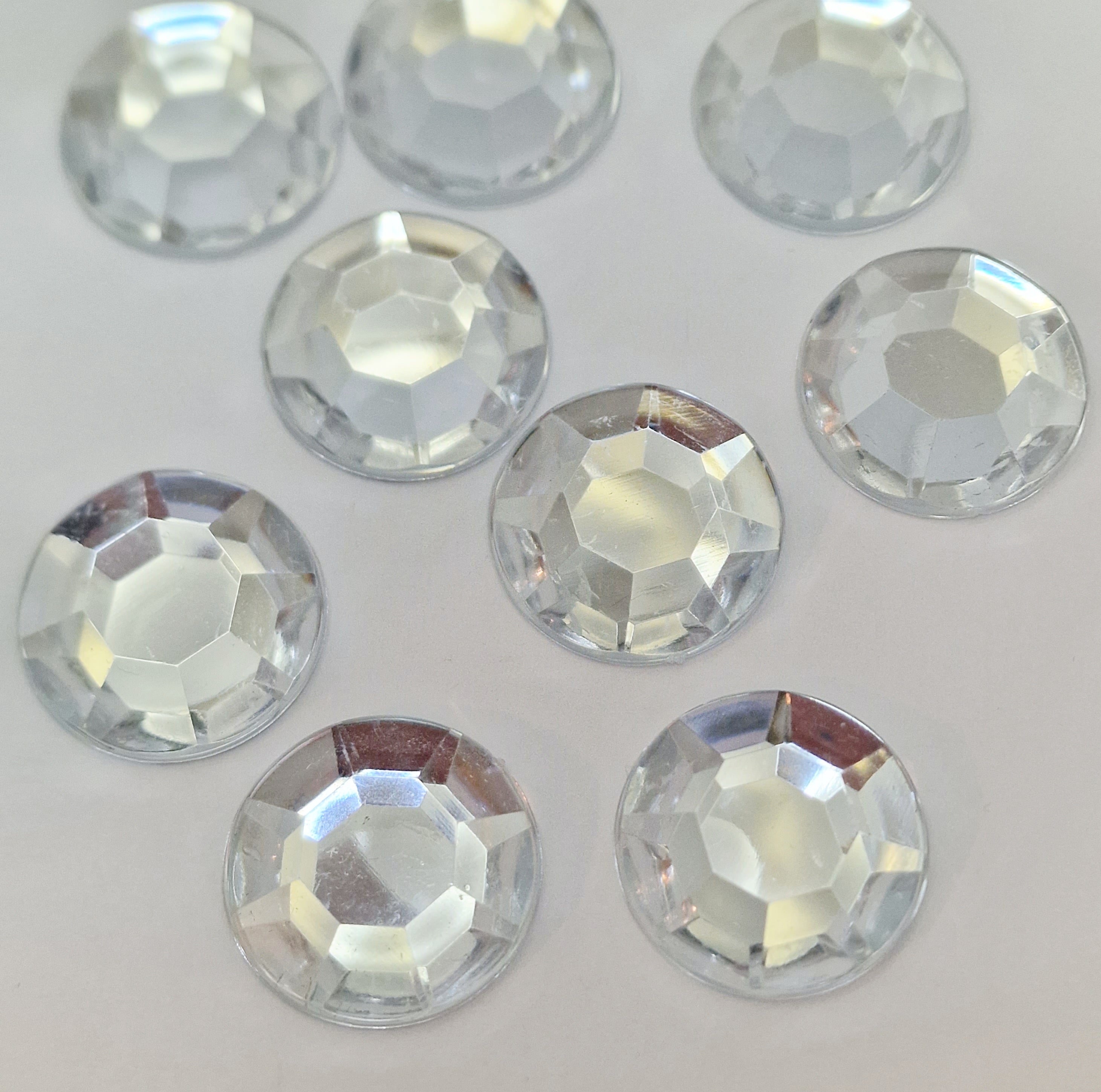 MajorCrafts 20pcs 25mm Crystal Clear Flat Back 8 Facets Large Round High-Grade Acrylic Rhinestones