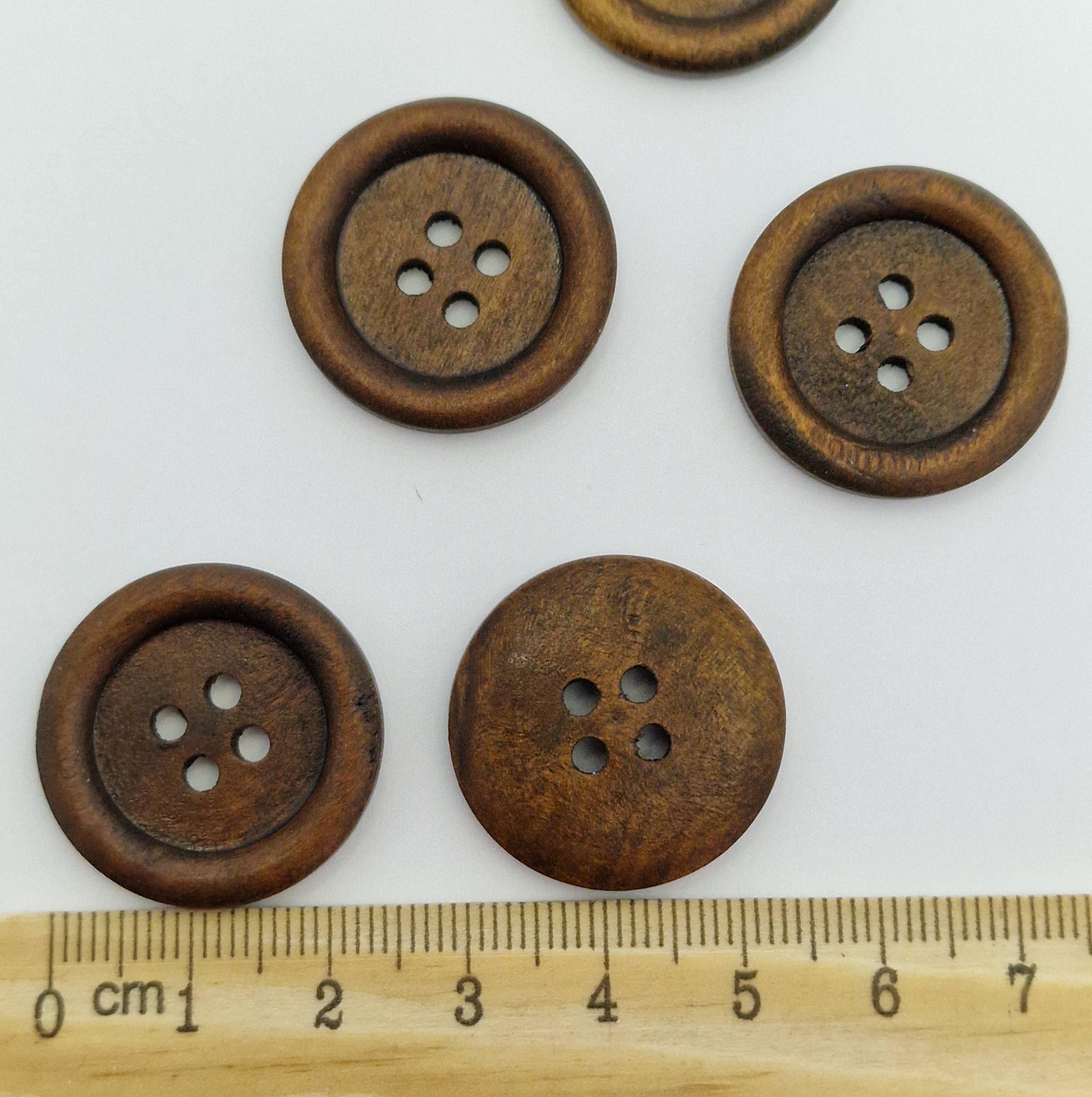 MajorCrafts 24pcs 25mm Oak Brown Round 4 Holes Wood Sewing Buttons