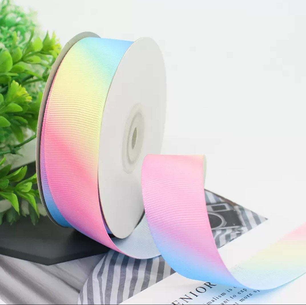MajorCrafts 25mm 1" Wide Gradient Unicorn Rainbow Single Sided Grosgrain Fabric Ribbon Roll