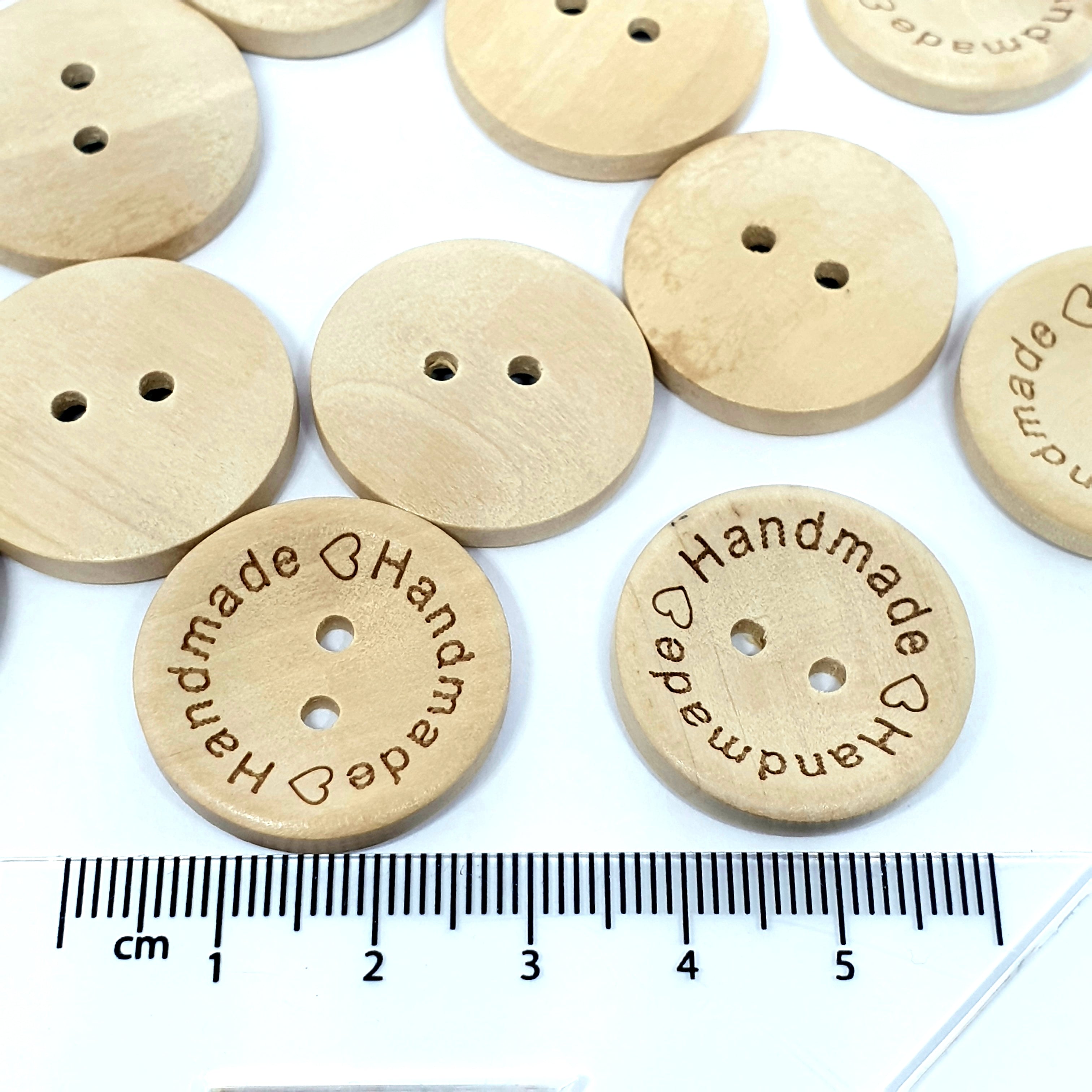 MajorCrafts 24pcs 25mm Brown 'Handmade' Engraved 2 Holes Wooden Sewing Buttons