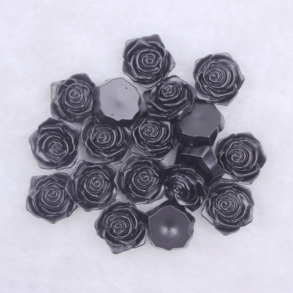 MajorCrafts 20pcs 18mm Black Flat Back Rose Flower Resin Cabochon Pearls C26