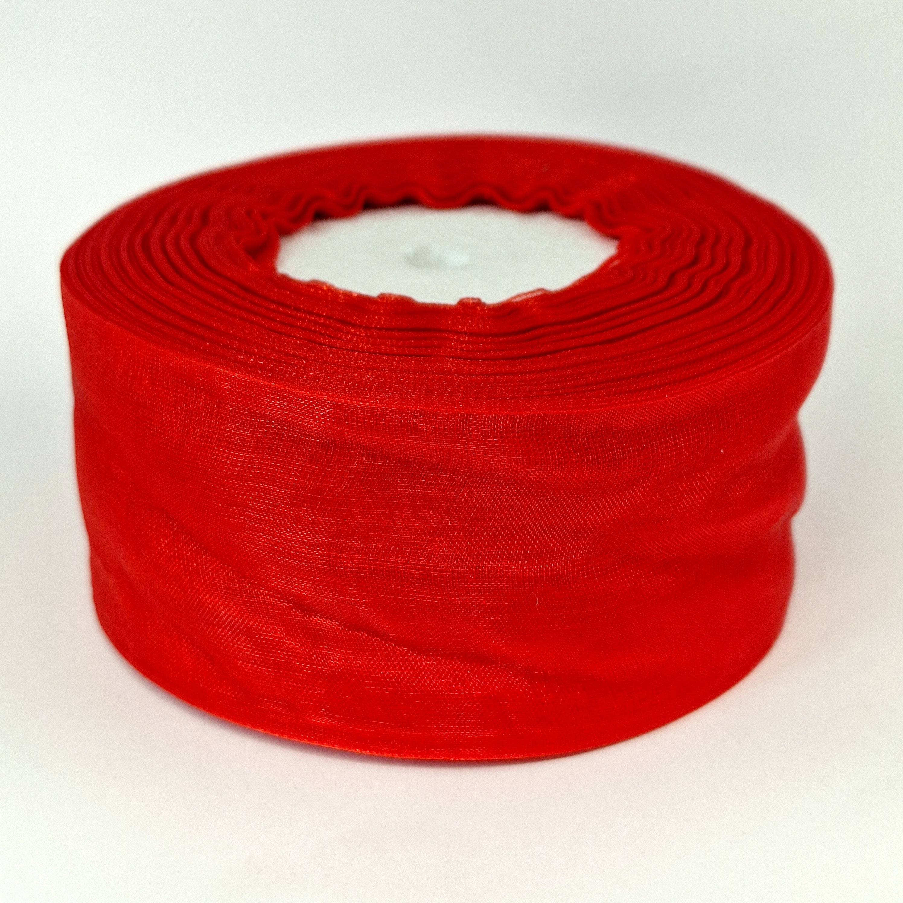 MajorCrafts 50mm 45metres Sheer Organza Fabric Ribbon Roll Red Shade R1026