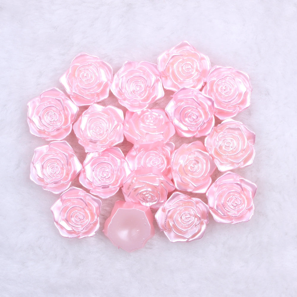 MajorCrafts 20pcs 18mm Baby Pink Flat Back Rose Flower Resin Cabochon Pearls C27
