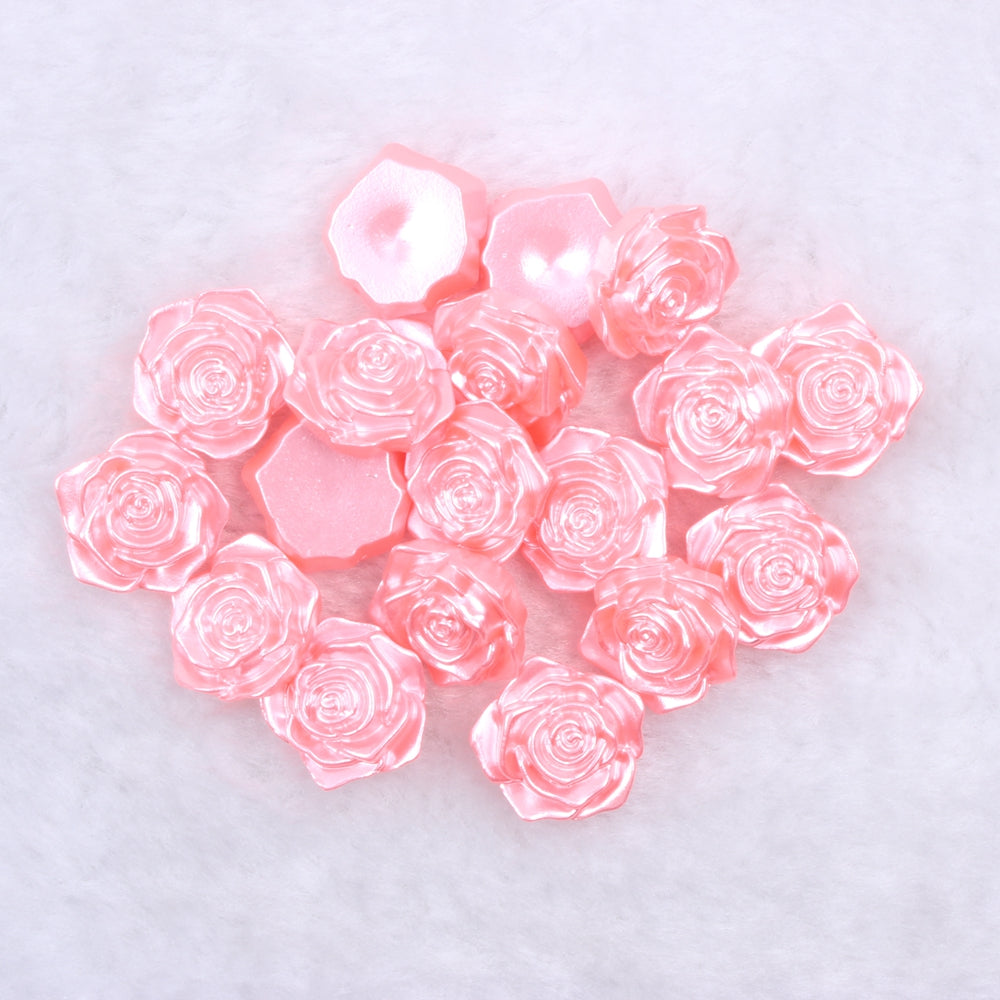 MajorCrafts 20pcs 18mm Light Pink Flat Back Rose Flower Resin Cabochon Pearls C28