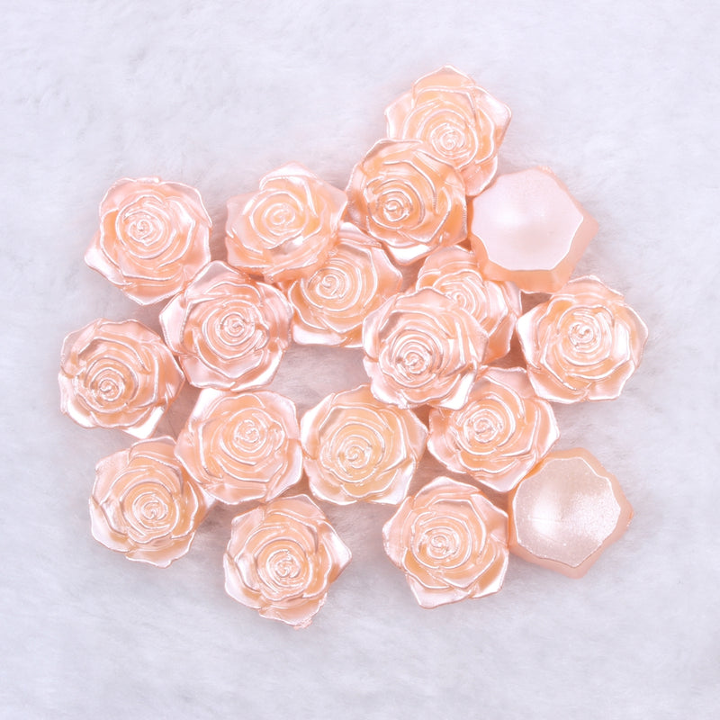 MajorCrafts 20pcs 18mm Champagne Flat Back Rose Flower Resin Cabochon Pearls C29