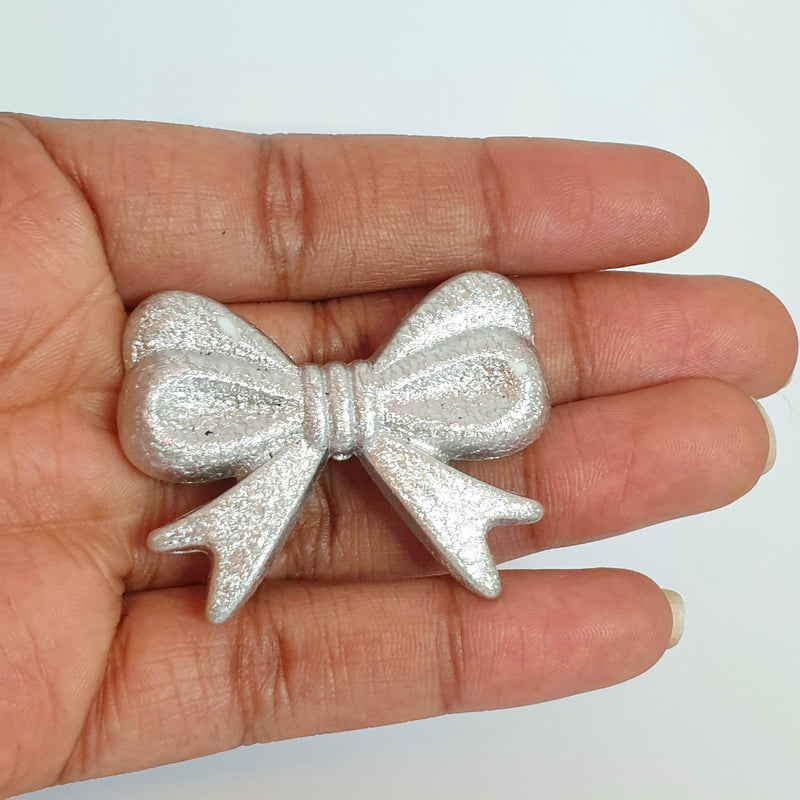MajorCrafts 4pcs Shimmer Silver 46mm x 36mm Large 3D Acrylic Bows D29