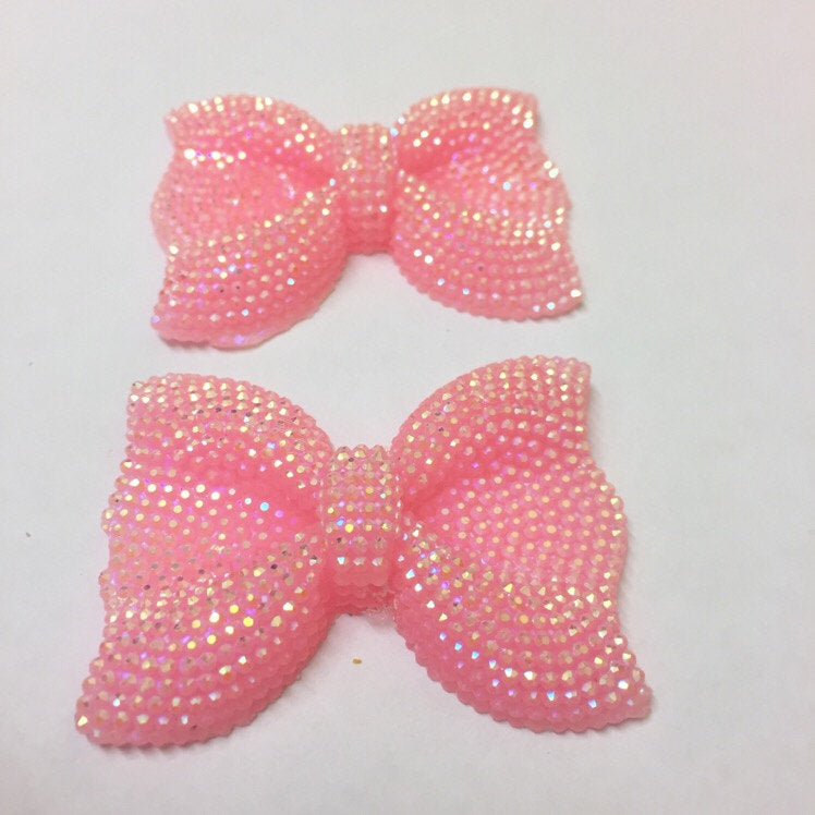 MajorCrafts 3pcs 54mm x 42mm Light Pink AB Flat Back Large Chunky Resin Rhinestone Bows C02