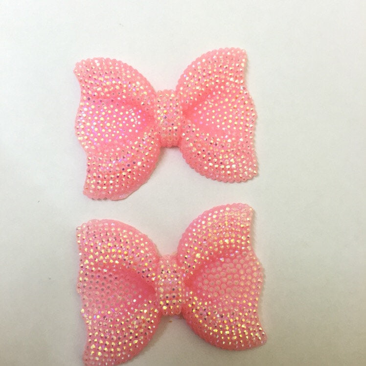 MajorCrafts 3pcs 54mm x 42mm Light Pink AB Flat Back Large Chunky Resin Rhinestone Bows C02