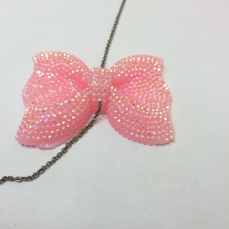 MajorCrafts 3pcs 54mm x 42mm Light Pink AB Flat Back Large Chunky Resin Rhinestone Bows C02