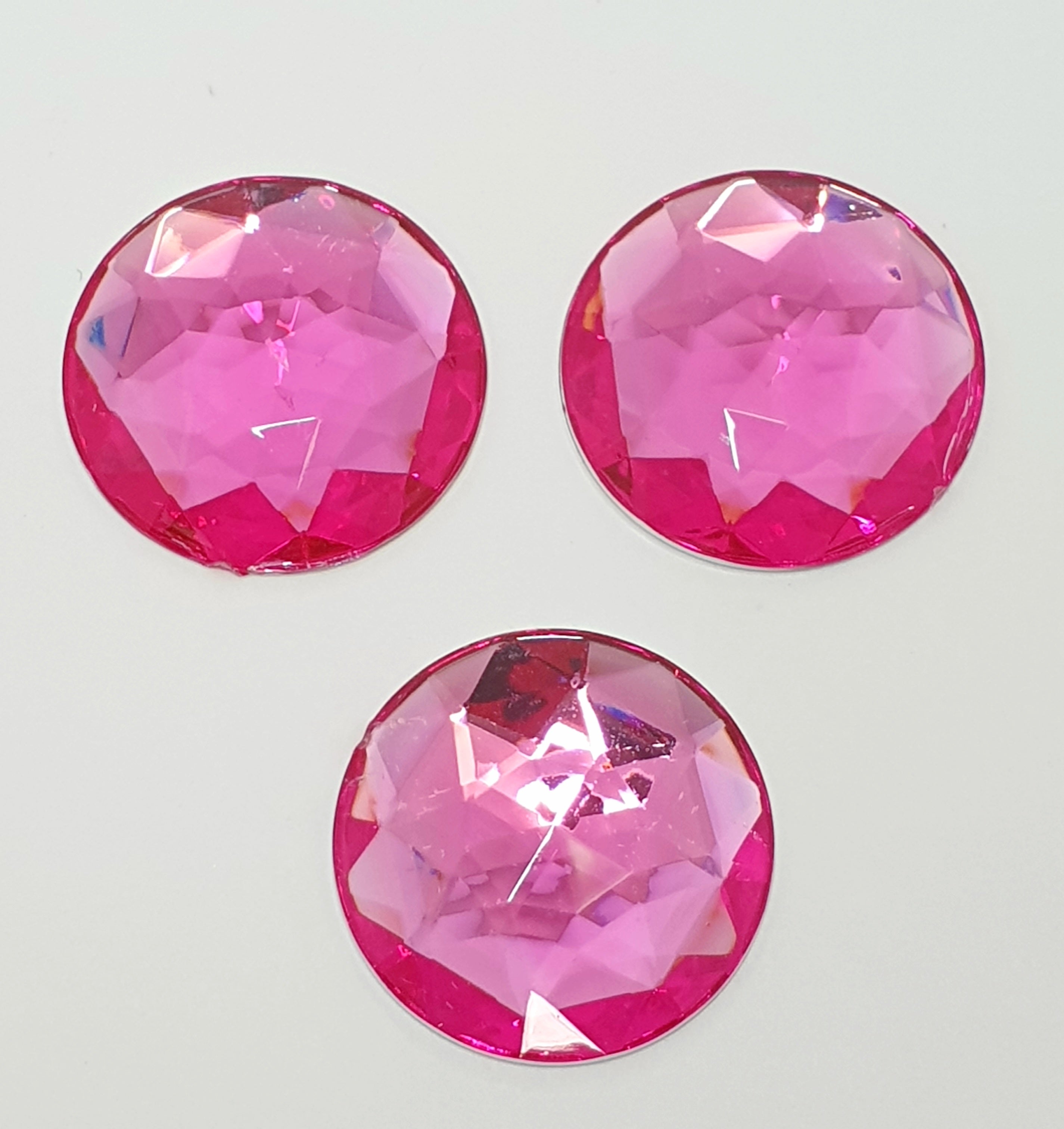 MajorCrafts 12pcs 30mm Rose Pink Star Facets Flat Back Large Round Acrylic Rhinestones A02